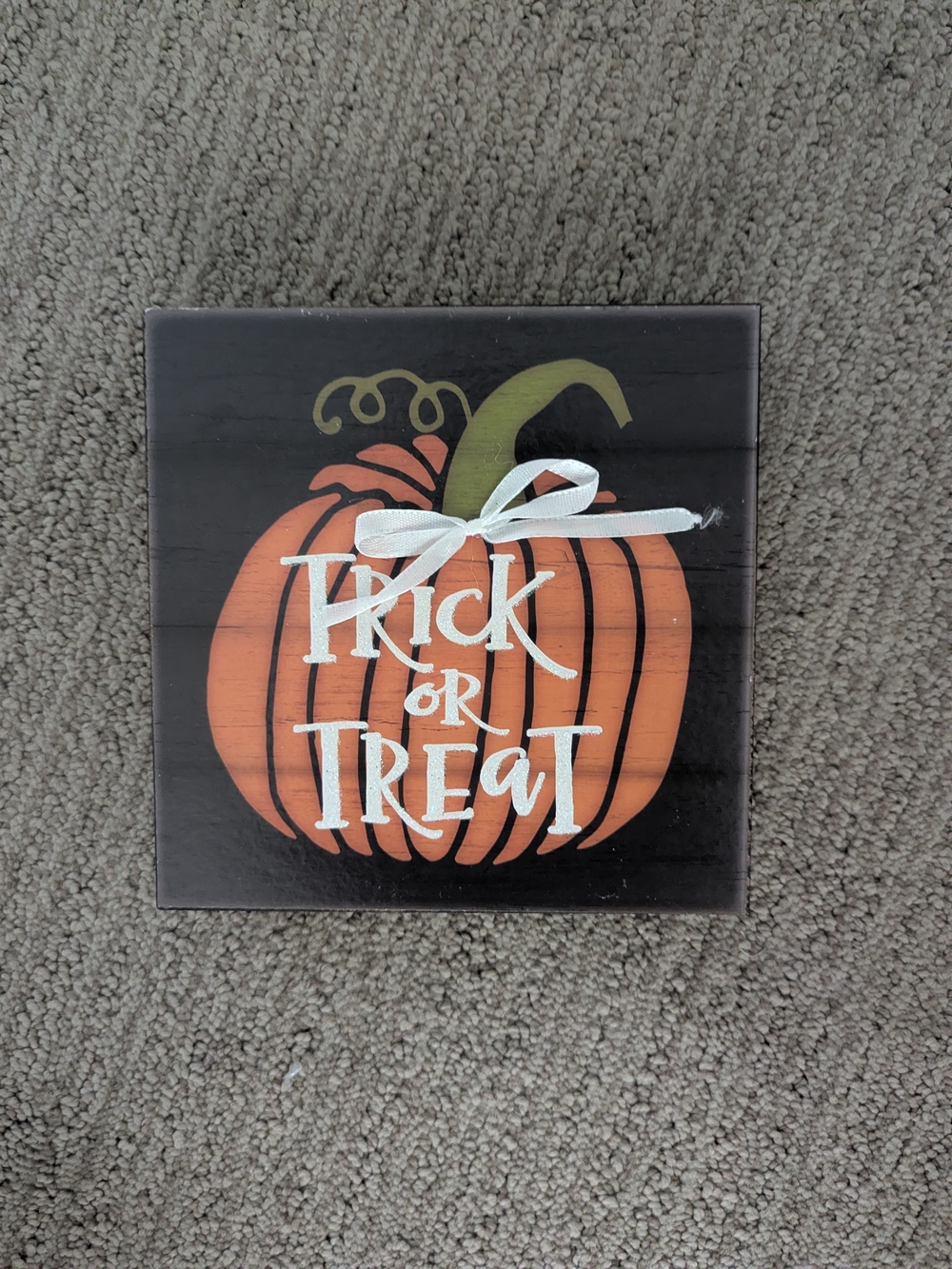 Target Orange Pumpkin 'Trick or Treat' Wall Plaque with White Bow